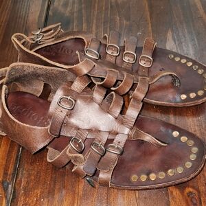Pedro Garcia Womens Brown Leather Gladiator Sandals 37.5 Or Sz 7.5